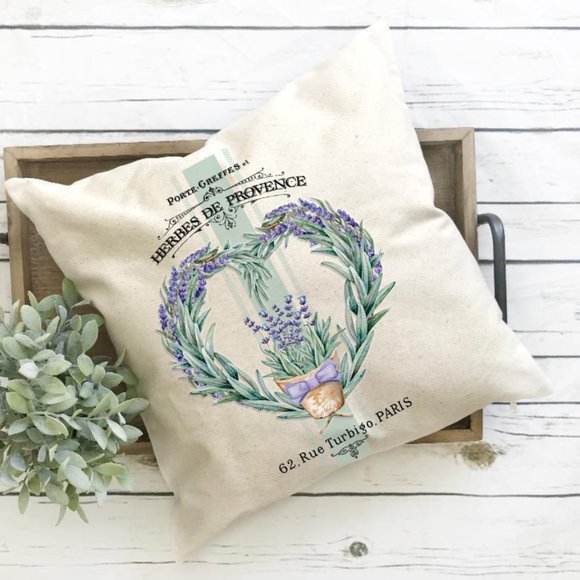 French Country Lavender Heart Throw Pillow Cover - Picture 1 of 2